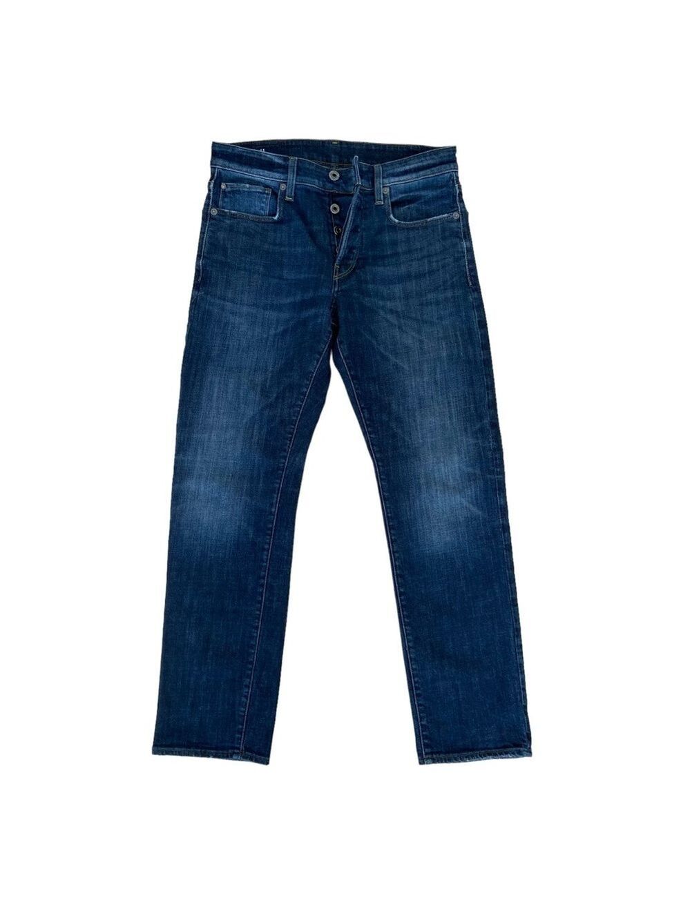 G-Star Raw 3301 Straight Jeans Mens 30 Button Fly Dark Wash Stretch Denim